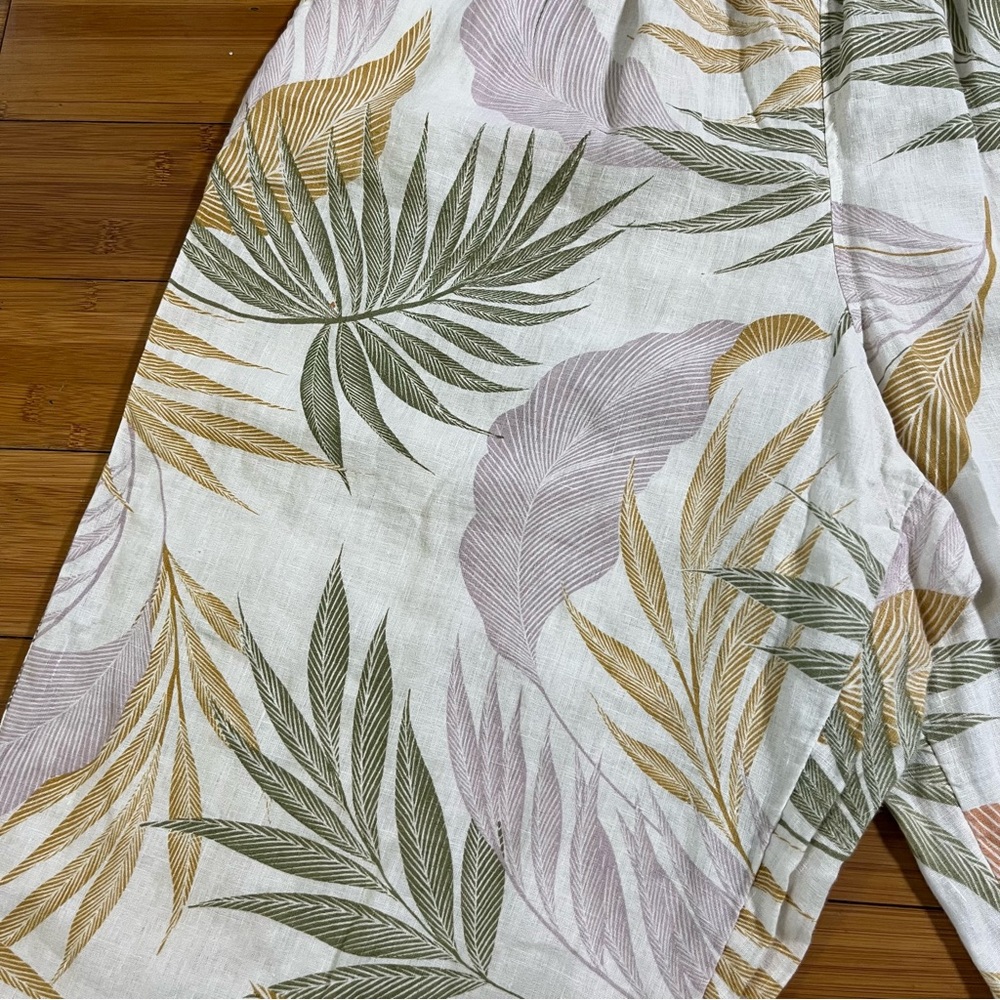 Tahari 100% Linen Tropical Leaf Print Pastel Wide Leg Crop Casual Pants - Picture 8 of 10